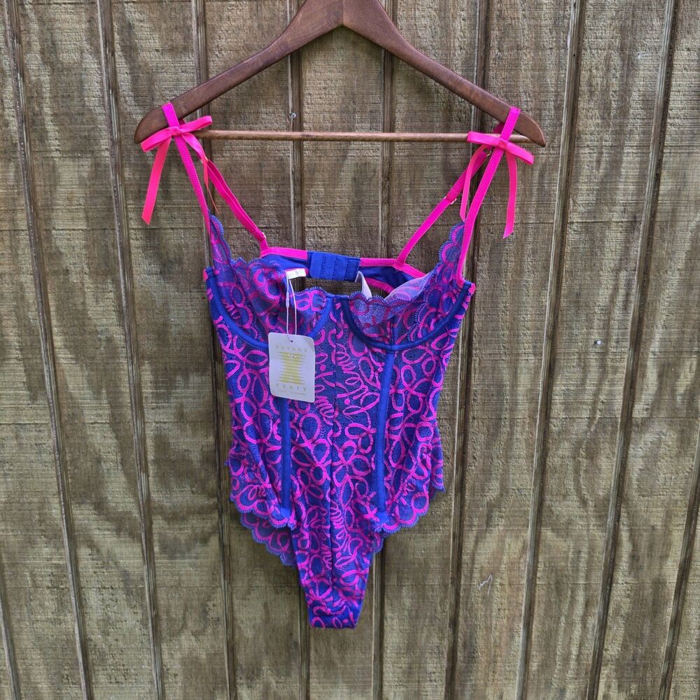 Savage X Fenty NWT Ribbon Lace Teddy Bodysuit Womens Size S